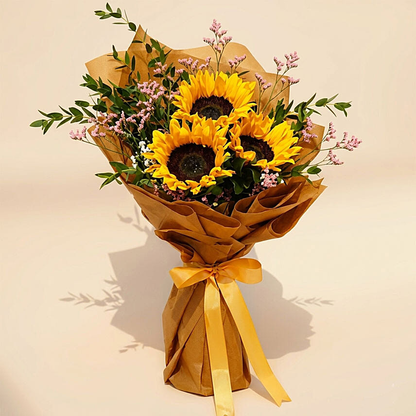 Mesmerising Sunflowers Beautifully Tied Bouquet: Flowers