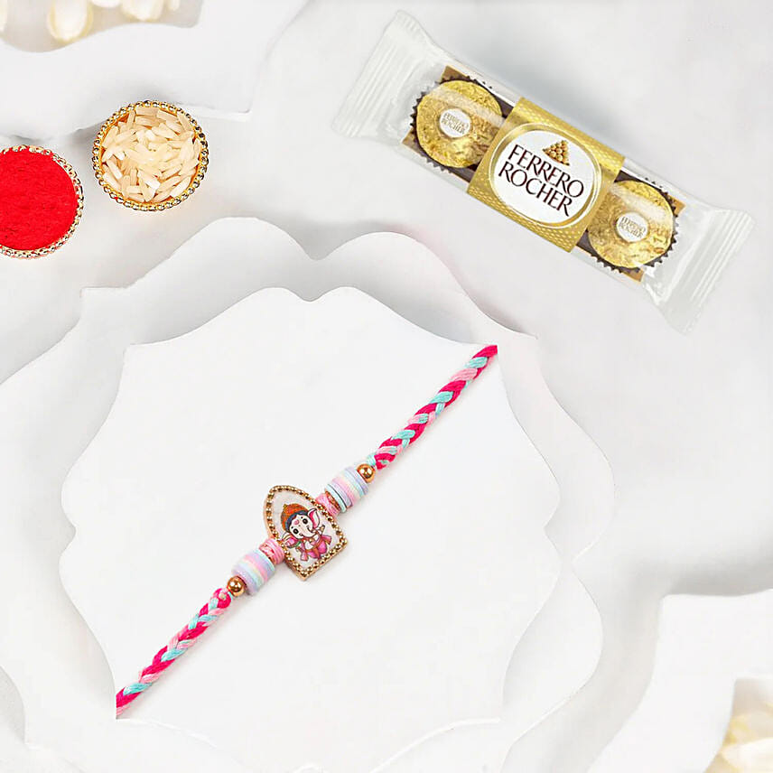 Ganesha Grace Rakhi With Ferrero Rocher 3 Pcs: Rakhi for Kids 