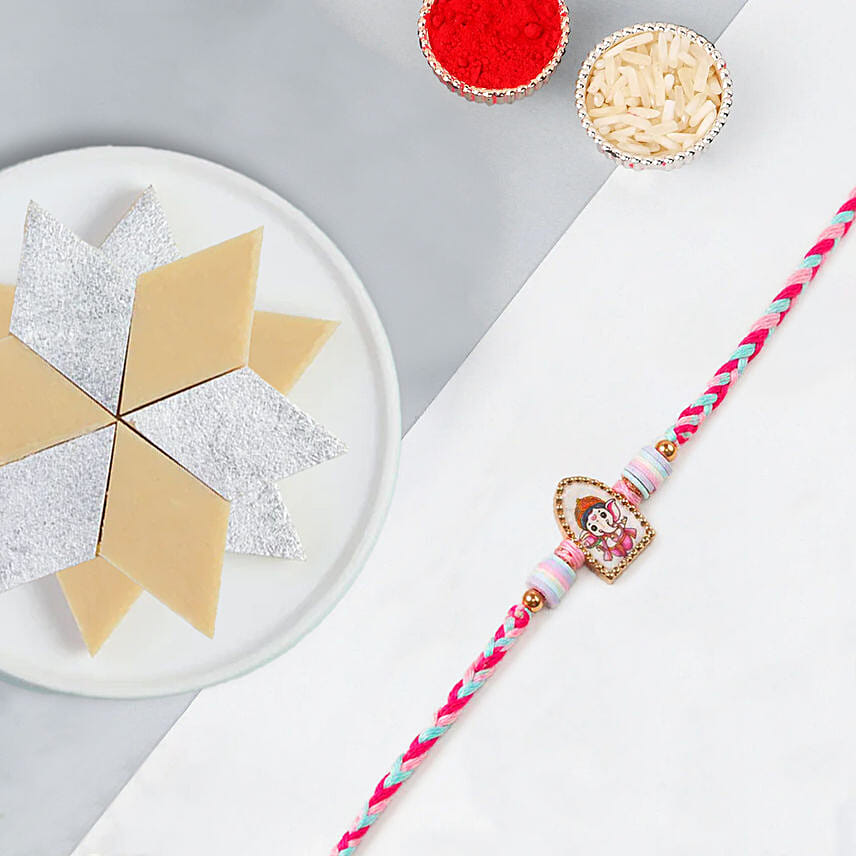 Ganesha Grace Rakhi With Kaju Katli: Kids Rakhi