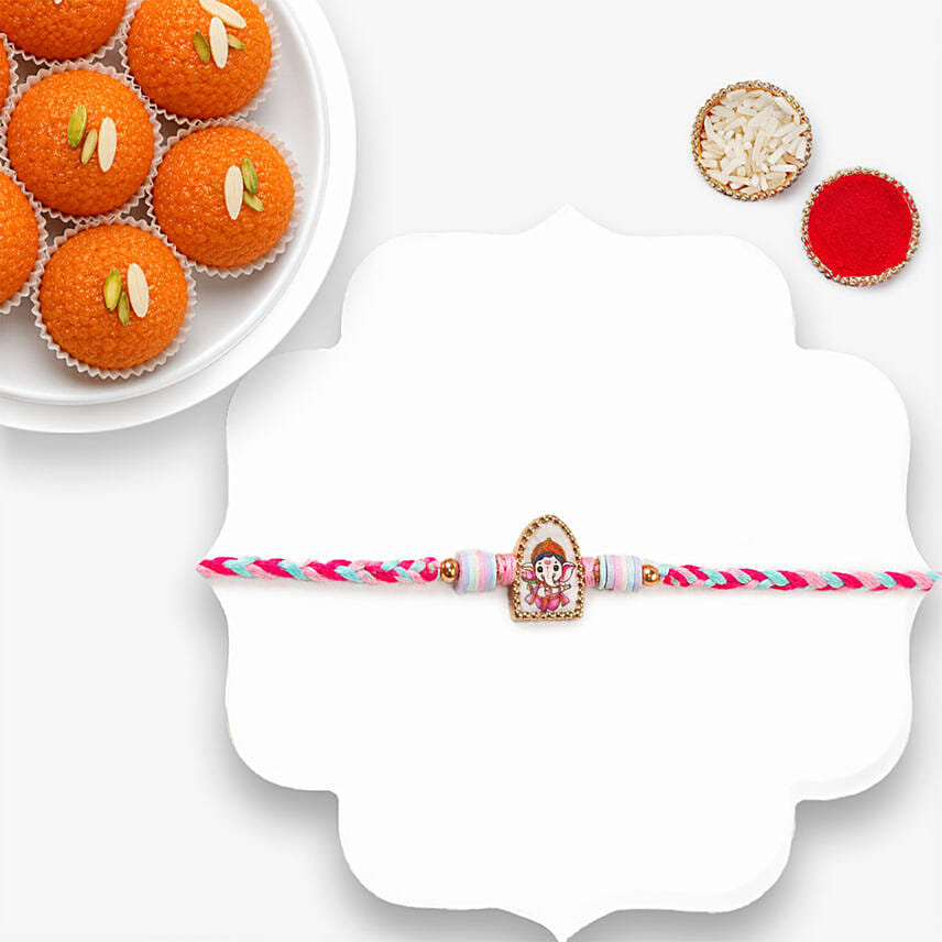 Ganesha Grace Rakhi With Motichoor Laddoo: Rakhi for Kids 