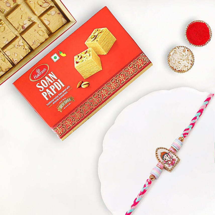 Ganesha Grace Rakhi With Soan Papdi: Kids Rakhi
