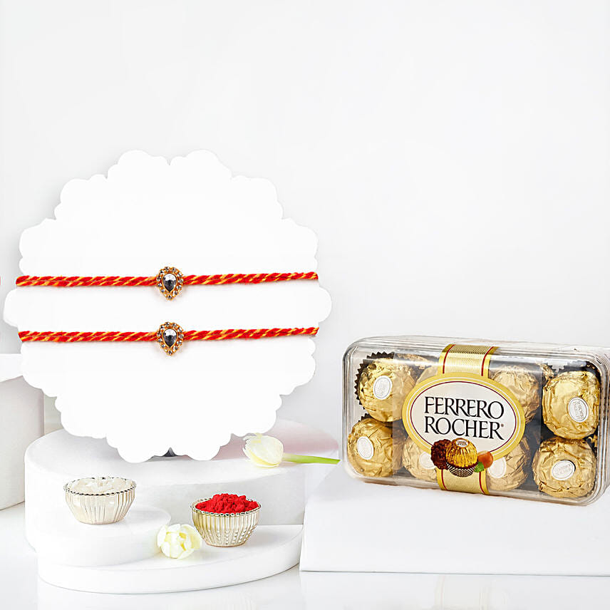 Sacred Mauli Rakhi Set Of 2 With Ferrero Rocher 16 Pcs: Mauli Rakhi
