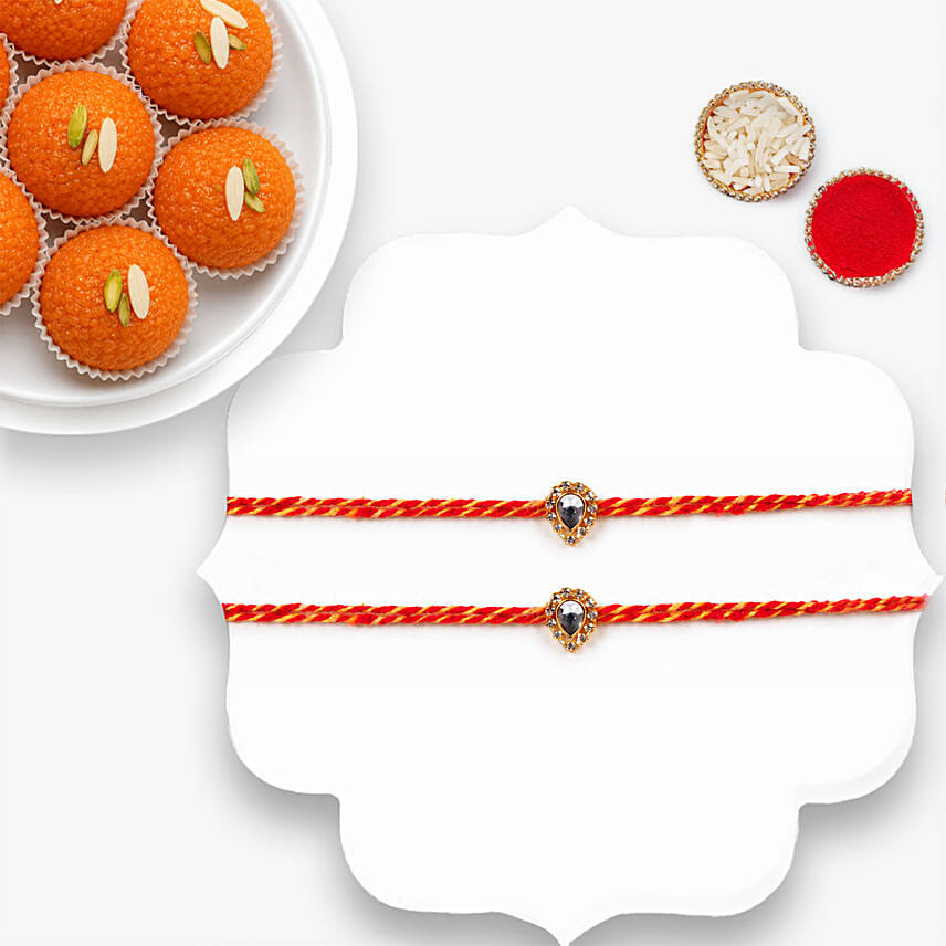 Sacred Mauli Rakhi Set Of 2 With Motichoor Laddoo: Mauli Rakhi