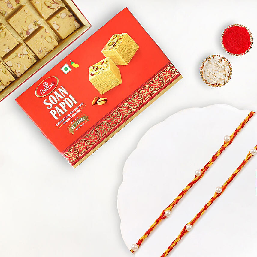 Premium Mauli Rakhi Set With Soan Papdi: Mauli Rakhi 