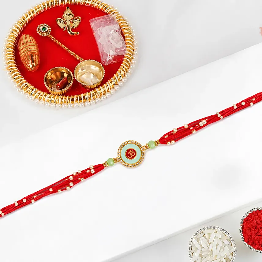 Om Shakti Rakhi With Pooja Thali Set: Pooja Thali 