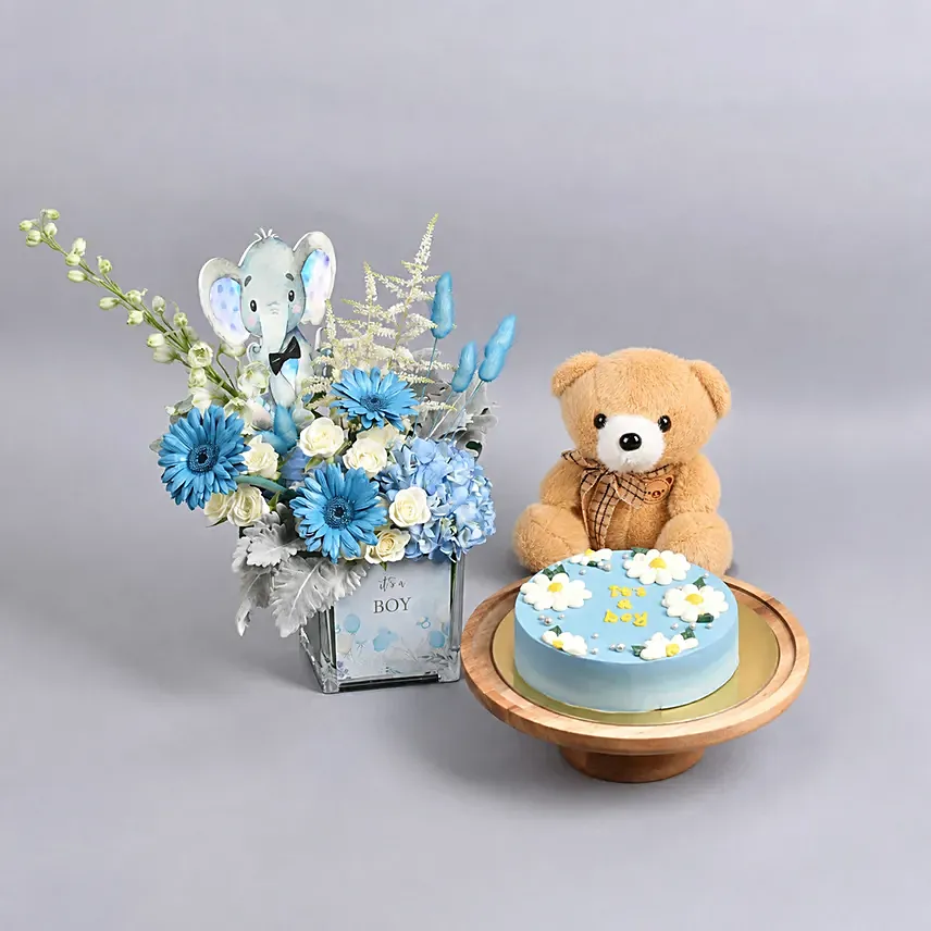 Its A Boy Flowers Combo: Flowers and Teddy Bears 