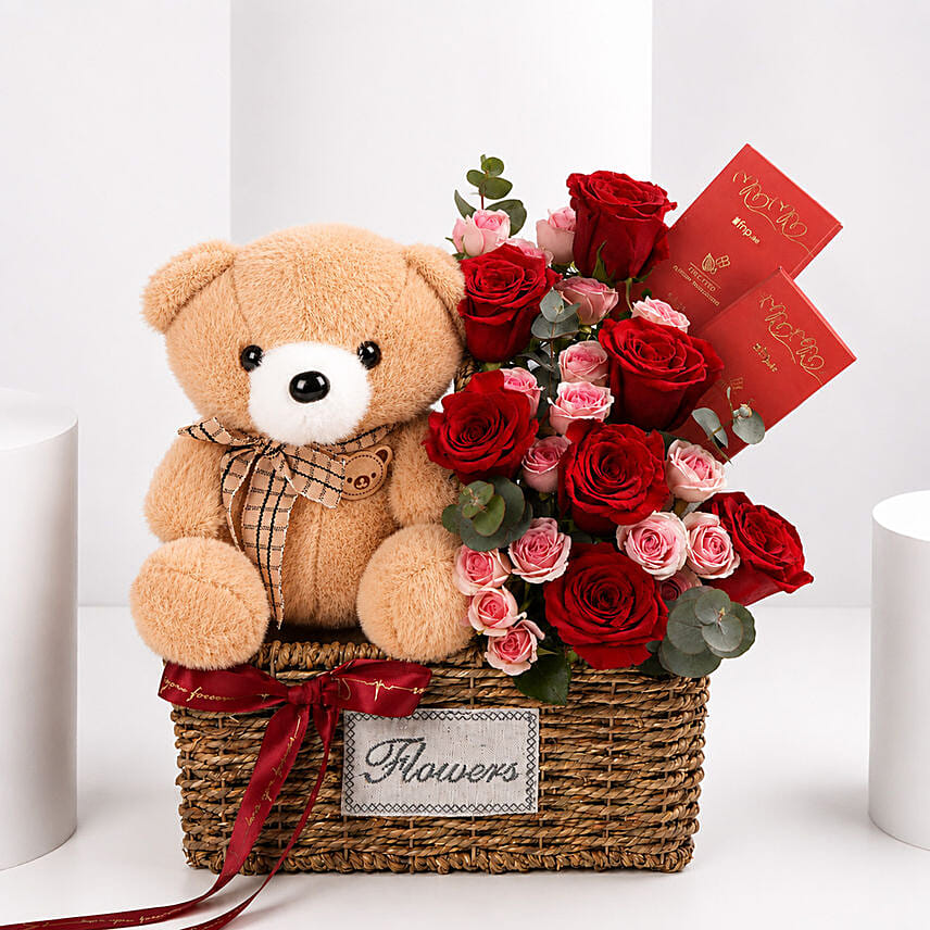 Love and Hugs Teddy Rose Basket: Hug Day Gifts