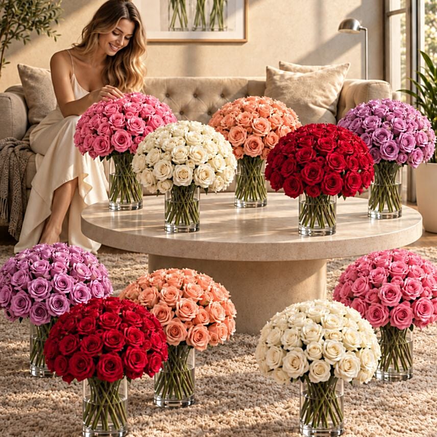 Enchanting 500 Roses Vase Arrangement: Flower Decorations