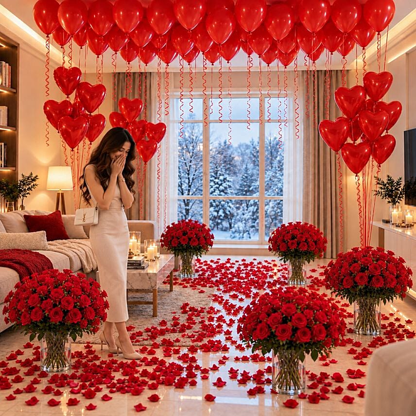 Extravagant Decoration Balloon Ceiling and Roses: Experiential Gifts in Dubai