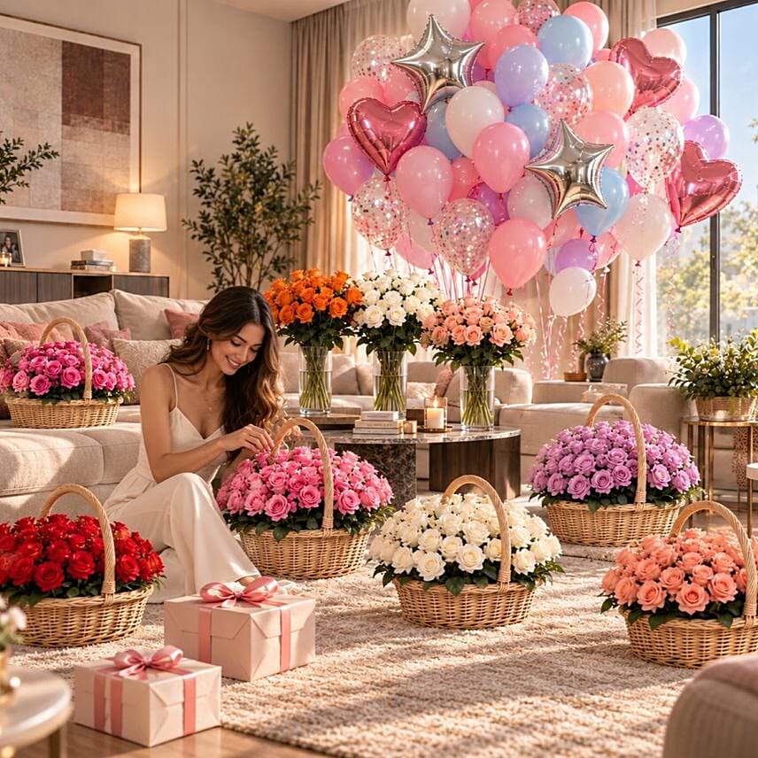 Vibrant Blooms and Balloons Magic: 