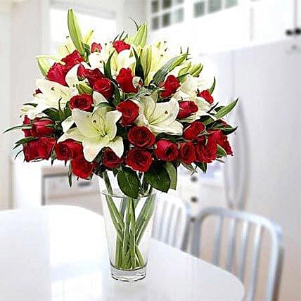 تنسيق الزهور الزنابق الآسيوية زهور الزنابق الورود: ورد جوري أحمر اونلاين 