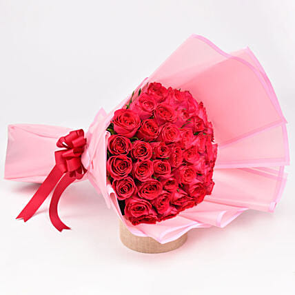 35 Dark Pink Roses Bouquet: Rose Day Gifts