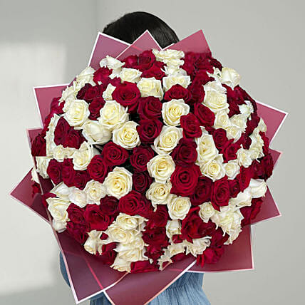 200 Red and White Roses Bouquet: Love & Romance Flowers