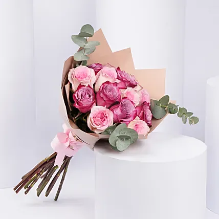 6 Purple and 6 Pink Roses Bouquet: Rose Day Gifts