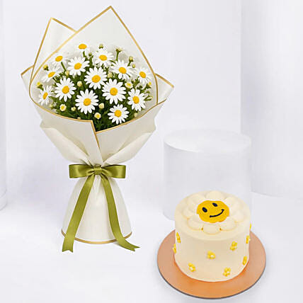 Birthday Daisy Bouquet and Cake: Flowers and Cake 