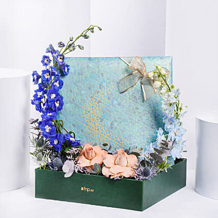 Bateel Crescent XLarge Gift Set and Flowers: Eid Sweets