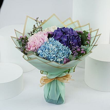 Beautiful 4 Colour Hydrangea Bouquet: Diwali Flowers