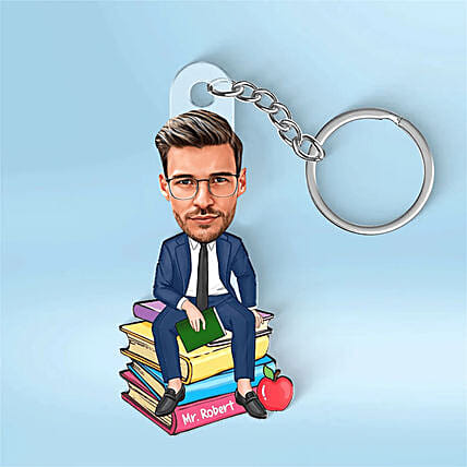 Best Teacher Keychain Caricature Male: 