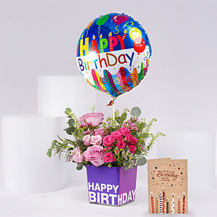 Birthday Balloon Flower and Card Combo: Flowers & Greeting Cards