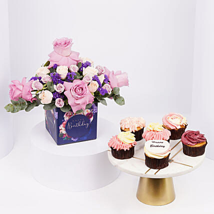 Birthday Roses with Yummy Cupcakes: Flowers & Cakes