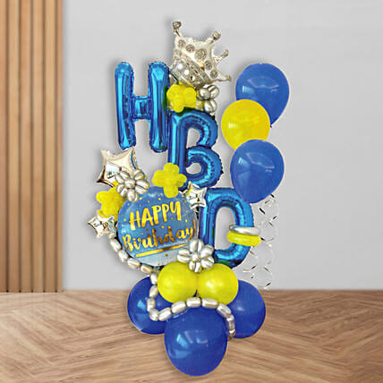 Blue And Yellow Birthday Balloons Arrangement: Experiential Gifts in Dubai