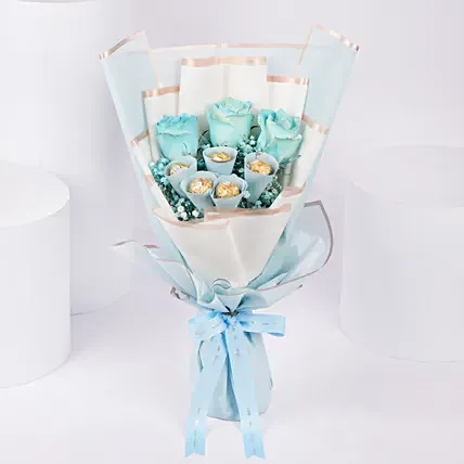 Blue Roses and Rochers Bouquet: Men's Day Gifts