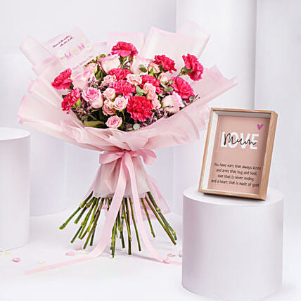 Carnations And Roses Bouquet And Frame: 