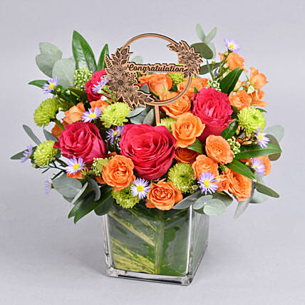 Congratulations Flowers Vase: Orange Rose Bouquets
