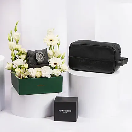 Kenneth Cole Designer Watch with Premium Toiletery Bag: Men's Watches