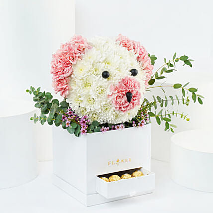 Cute Flowers Teddy Box With Chocolates: Chrysanthemum Flowers Bouquets