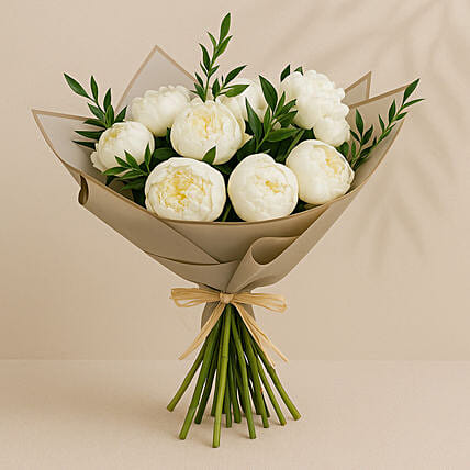 Elegant 10 White Peonies Bouquet: Peonies Flower Bouquets
