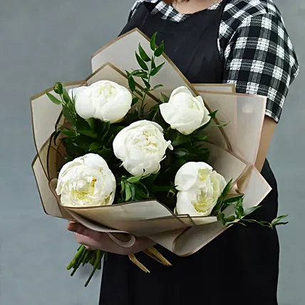 Elegant 5 White Peonies Bouquet: Peonies Flower Bouquets