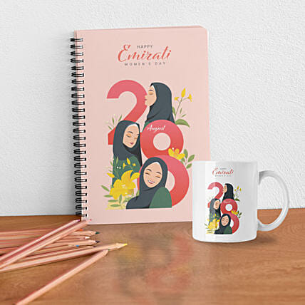 طقم كوب و دفتر يوم المرأة الاماراتية: 