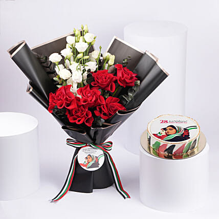 كومبو باقة ورد وكيكة يوم المرأة الإماراتية: 