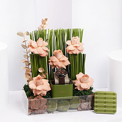 فوسيل برونسو أوتوماتيك رجالية مع باقة ورد: ساعات