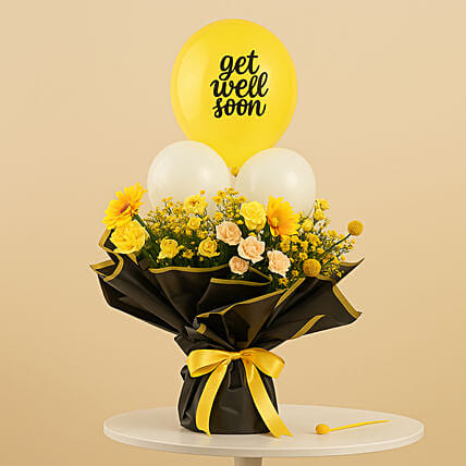 Get Well Soon Bright Wishes Florals & Balloon: Yellow Rose Bouquets