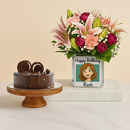 Ghibli Style Personalised Birthday Flowers and Cake: 