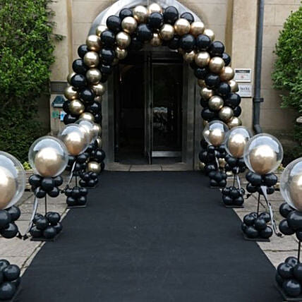 Gold N Black Balloon Arch and Stands Decoration: 