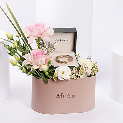 Guy Laroche Dual Tone Bangle With Floral Box For Her: Karwa Chauth Gift for Wife