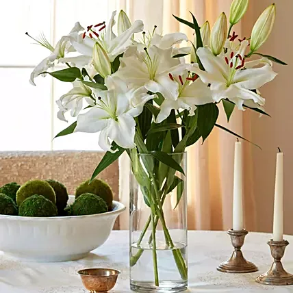 Happiness With Lilies Arrangement: White Flower Bouquets