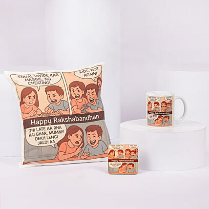 Happy Raksha Bandhan Mug and Cushion Set: Personalised Gifts for Rakhi