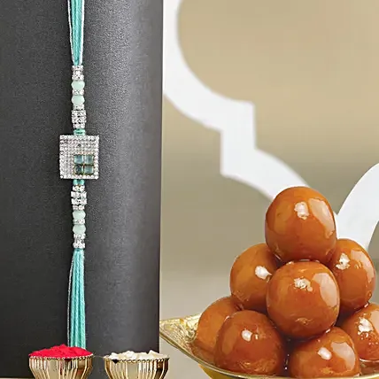 Imperial American Diamond Rakhi N Gulab Jamun: Designer Fancy Rakhi