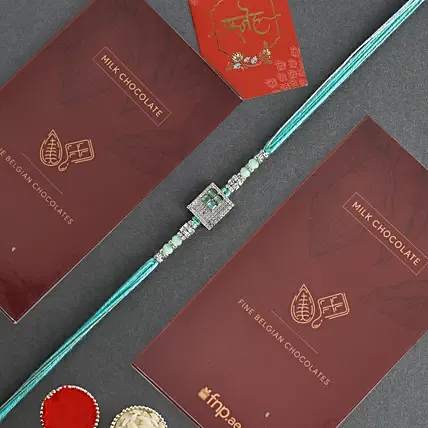 Imperial American Diamond Rakhi N Milk Chocolate Bar: Rakhi Gifts for Brother