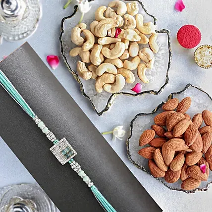 Imperial American Diamond Rakhi With Almonds and Cashew: Rakhi With Dryfruits 