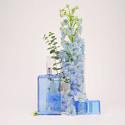 أجمل للعطور عطر بلو رجالي مع ورد دلفينيوم أزرق: بوكسات هدايا عيد ميلاد اونلاين 