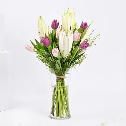 Medley Of Lilies and Tulips: Purple Flower Bouquets