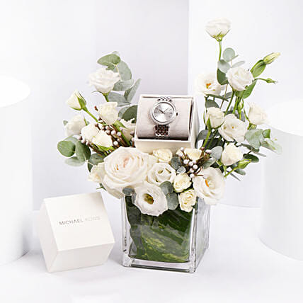 مزهرية ورد مع ساعة مايكل كورس دارسي فاشون نسائية: هدايا ساعات يد 