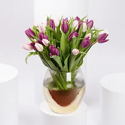 Mix Tulips in Premium Vase: Mother's Day Gifts