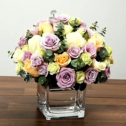 Mixed Rose Arrangement In Glass Vase: Ramadan Flowers 