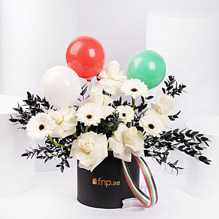 National Day Flower Box with Balloons: UAE National Day Flowers